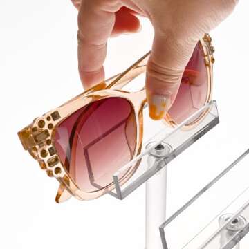 MOOCA 3 Tier Acrylic Eyewear Display Stand, Sunglasses Rack Holder, Sunglasses Stand, Eyewear Organizer for Eyeglasses, 5 in H