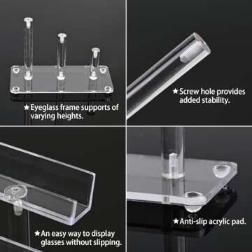MOOCA 3 Tier Acrylic Eyewear Display Stand, Sunglasses Rack Holder, Sunglasses Stand, Eyewear Organizer for Eyeglasses, 5 in H