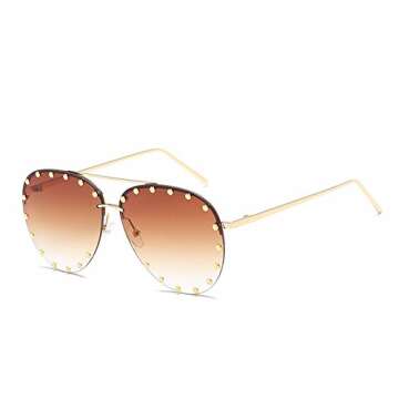 Fashion Culture Unisex Affair Studded Aviator Sunglasses Ombre Lens, Gold