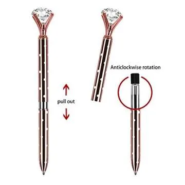 HBlife 5 PCS Big Crystal Diamond Ballpoint Pen Metal Ballpoint Pen Office Supplies，Gold Pens with 5 Ballpoint Pen Refills, 1 Black Velvet Bag, Black Ink