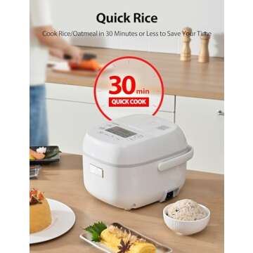 Toshiba Mini Rice Cooker, 3 Cups Uncooked Small Rice Cooker, Steamer & Warmer, With Fuzzy Logic And One-Touch Cooking, 24 Hour Delay Timer And Auto Keep Warm Feature, White