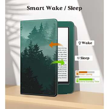 MoKo Case for 7"/6.8" Kindle Paperwhite(12th/11th Generation-2024/2021) and Kindle Colorsoft Signature Edition, Slim PU Shell Cover Case with Auto-Wake/Sleep for Kindle Paperwhite 2024, Green Forest