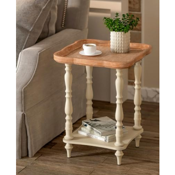 VONLUCE French Country End Table, 19'' Square Farmhouse Side Table, Distressed Wood Tray Top Rustic ...