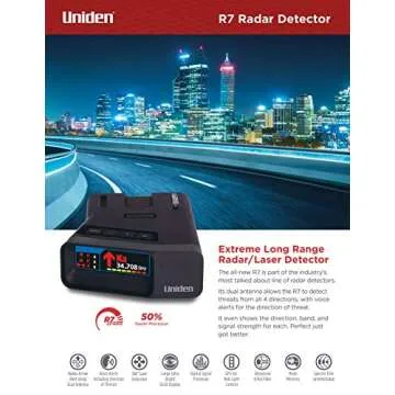 Uniden R7 EXTREME LONG RANGE Laser/Radar Detector, Built-in GPS, Real-Time Alerts, Dual-Antennas Front & Rear w/Directional Arrows, Voice Alerts, Red Light and Speed Camera Alerts