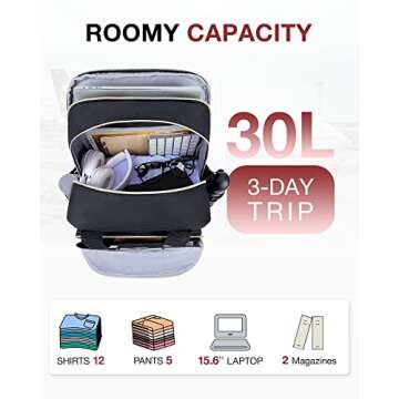 BAGSMART Women's Laptop Backpack, 15.6 Inch, Quilted Black, USB Charging Port, Ergonomic Design, Large Capacity