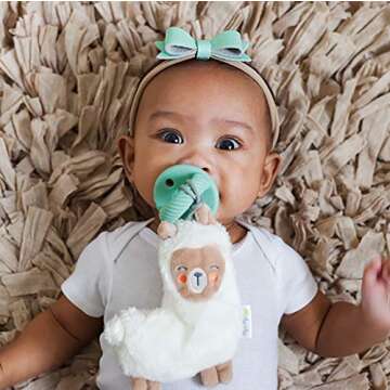 Itzy Ritzy Pacifier & Lovey Set - Includes Silicone Pacifier with Stuffed Animal Lovey - Detachable Plush Llama Pacifier Holder & Coordinating Mint Silicone Pacifier, Ideal for Ages 0 Months & Up