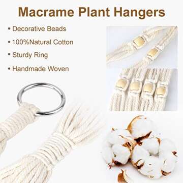 AerWo 5 Pack Macrame Plant Hanger Outdoor Indoor Hanging Planters + 5 Hooks, Hanging Plant Holder Basket Decorative Macromay Plant Hanger for Boho Home Decor (Different Tiers, 5 Sizes)