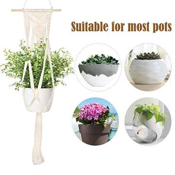 AerWo 5 Pack Macrame Plant Hanger Outdoor Indoor Hanging Planters + 5 Hooks, Hanging Plant Holder Basket Decorative Macromay Plant Hanger for Boho Home Decor (Different Tiers, 5 Sizes)