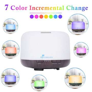 Diffuserlove Essential Oil Diffuser 500ML Aromatherapy Diffuser Mist Humidifiers 7 Color LED Lights Diffusers for Home Office Bedroom (Size:6.7" L x 6.7" W x 4.7" H)