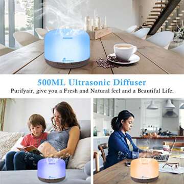Diffuserlove Essential Oil Diffuser 500ML Aromatherapy Diffuser Mist Humidifiers 7 Color LED Lights Diffusers for Home Office Bedroom (Size:6.7" L x 6.7" W x 4.7" H)