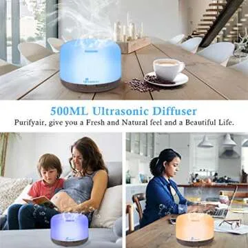Diffuserlove Essential Oil Diffuser 500ML Aromatherapy Diffuser Mist Humidifiers 7 Color LED Lights Diffusers for Home Office Bedroom (Size:6.7" L x 6.7" W x 4.7" H)