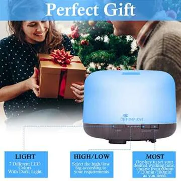 Diffuserlove Essential Oil Diffuser 500ML Aromatherapy Diffuser Mist Humidifiers 7 Color LED Lights Diffusers for Home Office Bedroom (Size:6.7" L x 6.7" W x 4.7" H)