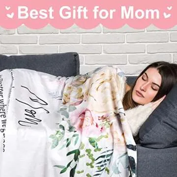 Mom Gifts from Daughter, Mom Birthday Gift Blanket, Mothers Gifts from Daughter, 60" X 50" Pink Soft Flower Blanket for Mom, I Love You Mom Blanket from Son