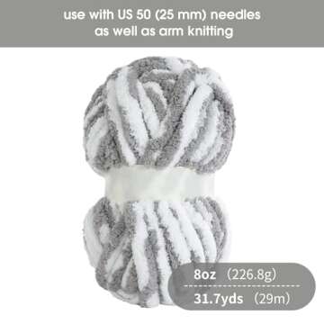 HOMBYS Bulky Fulffy Chunky Chenille Yarn for Hand Knitting,Soft Lightweight Large Thick Jumbo Yarn f...