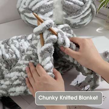 HOMBYS Bulky Fulffy Chunky Chenille Yarn for Hand Knitting,Soft Lightweight Large Thick Jumbo Yarn for Chunky Blanket,8 Pack,White & Grey(253.6 yds,64 oz)