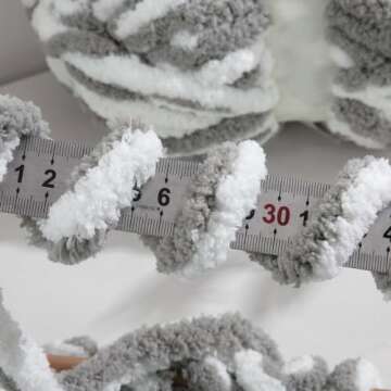 HOMBYS Bulky Fulffy Chunky Chenille Yarn for Hand Knitting,Soft Lightweight Large Thick Jumbo Yarn for Chunky Blanket,8 Pack,White & Grey(253.6 yds,64 oz)