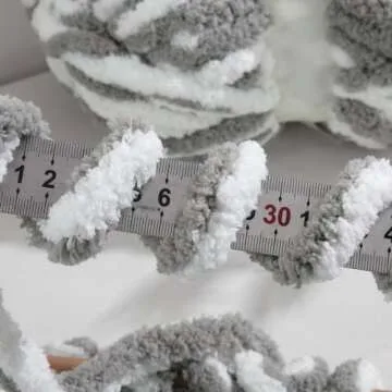 HOMBYS Bulky Fulffy Chunky Chenille Yarn for Hand Knitting,Soft Lightweight Large Thick Jumbo Yarn for Chunky Blanket,8 Pack,White & Grey(253.6 yds,64 oz)