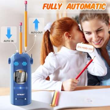 AFMAT Fully Automatic Electric Pencil Sharpener for Colored Pencils 7-11.5mm, Auto in & Out, Recharg...