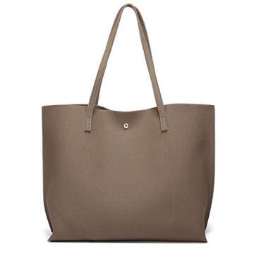 Dreubea Women's Soft Faux Leather Tote Shoulder Bag from, Big Capacity Tassel Handbag Dark Khaki