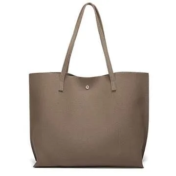 Dreubea Women's Soft Faux Leather Tote Shoulder Bag from, Big Capacity Tassel Handbag Dark Khaki