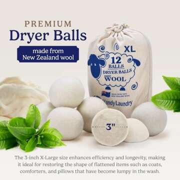 Handy Laundry Wool Dryer Balls - Natural Fabric Softener, Reusable, Reduces Clothing Wrinkles and Sa...