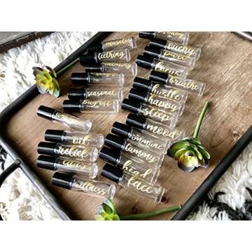 24 Gold Vinyl Essential Oil Labels for 10ml Roller Bottles Oil Blends / 24 Gold Labels with Free Household Cleaner Label and Blends Recipe Card