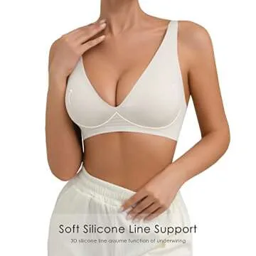 SHARICCA Pro Seamless Bra for Women Deep V Neck Wirefree Bra Adjustable Strap Comfort Sleep Bra Removable Padded Bralette(White,S)