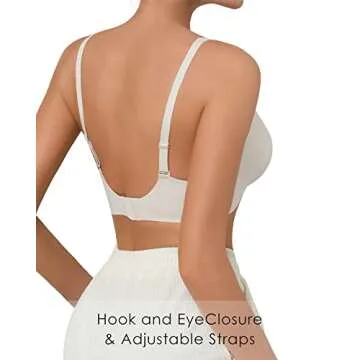SHARICCA Pro Seamless Bra for Women Deep V Neck Wirefree Bra Adjustable Strap Comfort Sleep Bra Removable Padded Bralette(White,S)