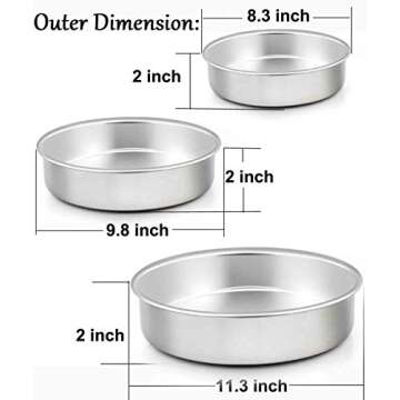 TeamFar Cake Pan, Stainless Steel Round Cake Pan Baking Tier Cake Pans Set, 8'' & 9½'' & 11'', Healthy & Heavy Duty, Mirror Finish & Easy Clean, Dishwasher Safe - 3 Pieces