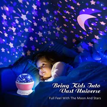 DEVRNEZ Kids Star Night Light Projector 360 Degree Rotating Moon Star Nightlight for 2-12 Year Old B...