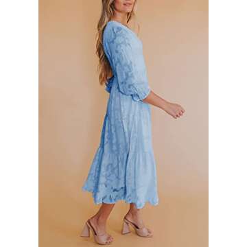Sissyaki Women's Boho V Neck Smocked Bridesmaid Dress Semi Formal Wedding Guest Midi Dress Sky Blue M