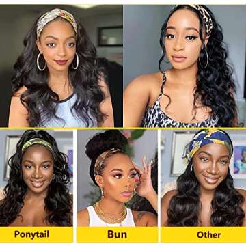 Headband Wigs for Black Women Human Hair 18 Inch Glueless Body Wave Headband Wig Human Hair 100% Brazilian Virgin Hair Machine Made Head band Wig 150% Density