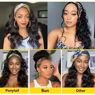 Headband Wigs for Black Women Human Hair 18 Inch Glueless Body Wave Headband Wig Human Hair 100% Brazilian Virgin Hair Machine Made Head band Wig 150% Density