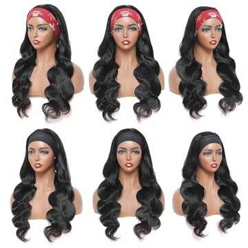 Headband Wigs for Black Women Human Hair 18 Inch Glueless Body Wave Headband Wig Human Hair 100% Brazilian Virgin Hair Machine Made Head band Wig 150% Density