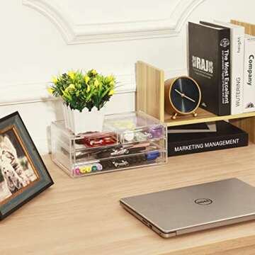 Cq acrylic 1 Pack Clear Acrylic Drawer Organizer Countertop,Stackable 4 Drawers Makeup Storage,Cute ...