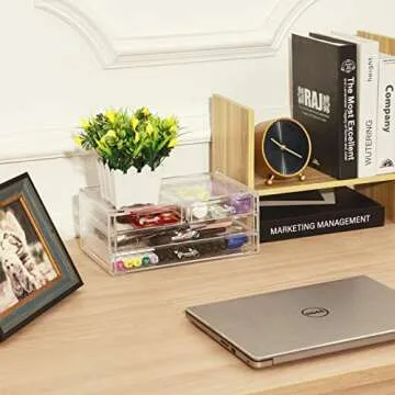 Cq acrylic 1 Pack Clear Acrylic Drawer Organizer Countertop,Stackable 4 Drawers Makeup Storage,Cute ...