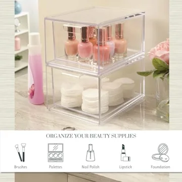 STORi Audrey Stackable Clear Bin Plastic Organizer Drawers | 2 Piece Set | Organize Cosmetics and Beauty Supplies on a Vanity | Made in USA