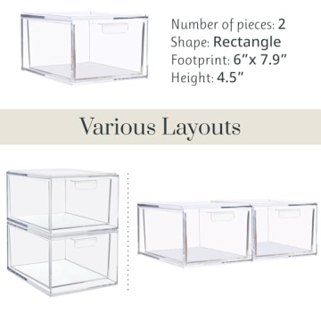 STORi Audrey Stackable Clear Bin Plastic Organizer Drawers | 2 Piece Set | Organize Cosmetics and Beauty Supplies on a Vanity | Made in USA