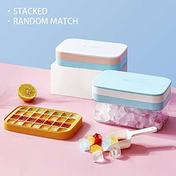 RTBM ice cube tray with lid ,BPA Free 32 grids small ice cube trays Easy to release，Stackable Durable silicone ice cube tray with Lid and ice storage box
