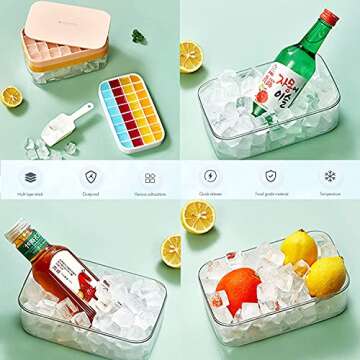 RTBM ice cube tray with lid ,BPA Free 32 grids small ice cube trays Easy to release，Stackable Durable silicone ice cube tray with Lid and ice storage box
