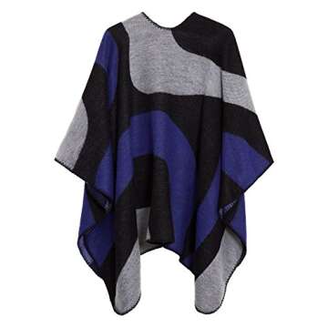 Urban CoCo Women's Color Block Shawl Wrap Open Front Poncho Cape (Series 19-Royal Blue)
