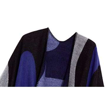 Urban CoCo Women's Color Block Shawl Wrap Open Front Poncho Cape (Series 19-Royal Blue)