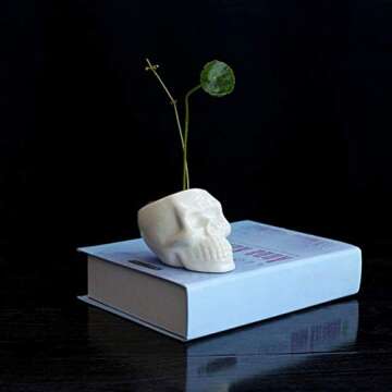 BinaryABC Halloween White Ceramic Skull Succulent Planter Pots,Skull Mini Flower Plant Pot,Halloween Home Office Desk Ornament Décor