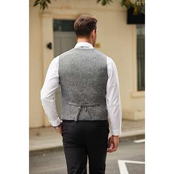 COOFANDY Men's Formal Waistcoat Regular Fit Business Dress Vest 4 Button Grey X-Large