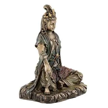 Top Collection Water and Moon Quan Yin Statue -Hand Painted Kuan Yin Goddess of Mercy and Compassion Sculpture in Premium Cold Cast Bronze- 5-Inch Collectible Bodhisattva Avalokiteśvara Figurine