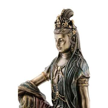 Top Collection Water and Moon Quan Yin Statue -Hand Painted Kuan Yin Goddess of Mercy and Compassion Sculpture in Premium Cold Cast Bronze- 5-Inch Collectible Bodhisattva Avalokiteśvara Figurine