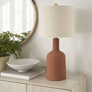 Nourison 22" Orange Terracotta Ceramic Table Lamp for Modern, Transitional, Bedside Table, Living Room, Dining, Entryway