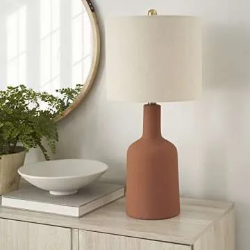 Nourison 22" Orange Terracotta Ceramic Table Lamp for Modern, Transitional, Bedside Table, Living Room, Dining, Entryway