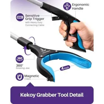 Kekoy 36inch Grabber Reacher Tool for Seniors, Foldable Reacher Grabbers Pickup Stick with Anti-Slip 360° Rotating Jaw, 4" Wide Extended Claw with Magnet for Disabled, After Surgery Recovery