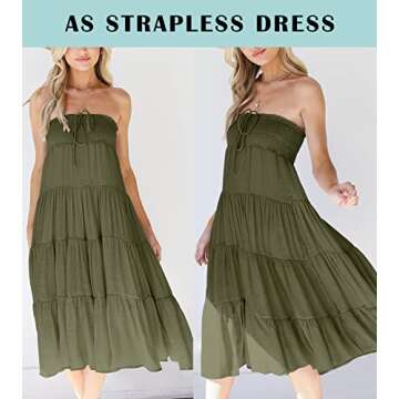 HAEOF Women's Summer Flowy Boho Maxi Skirt Trendy Drawstring Elastic High Waist Pleated Tiered A Line Beach Long Skirts